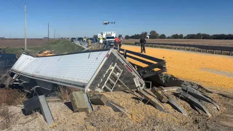 A grain truck crash along IL-128 in Dalton City, IL on Oct. 20.